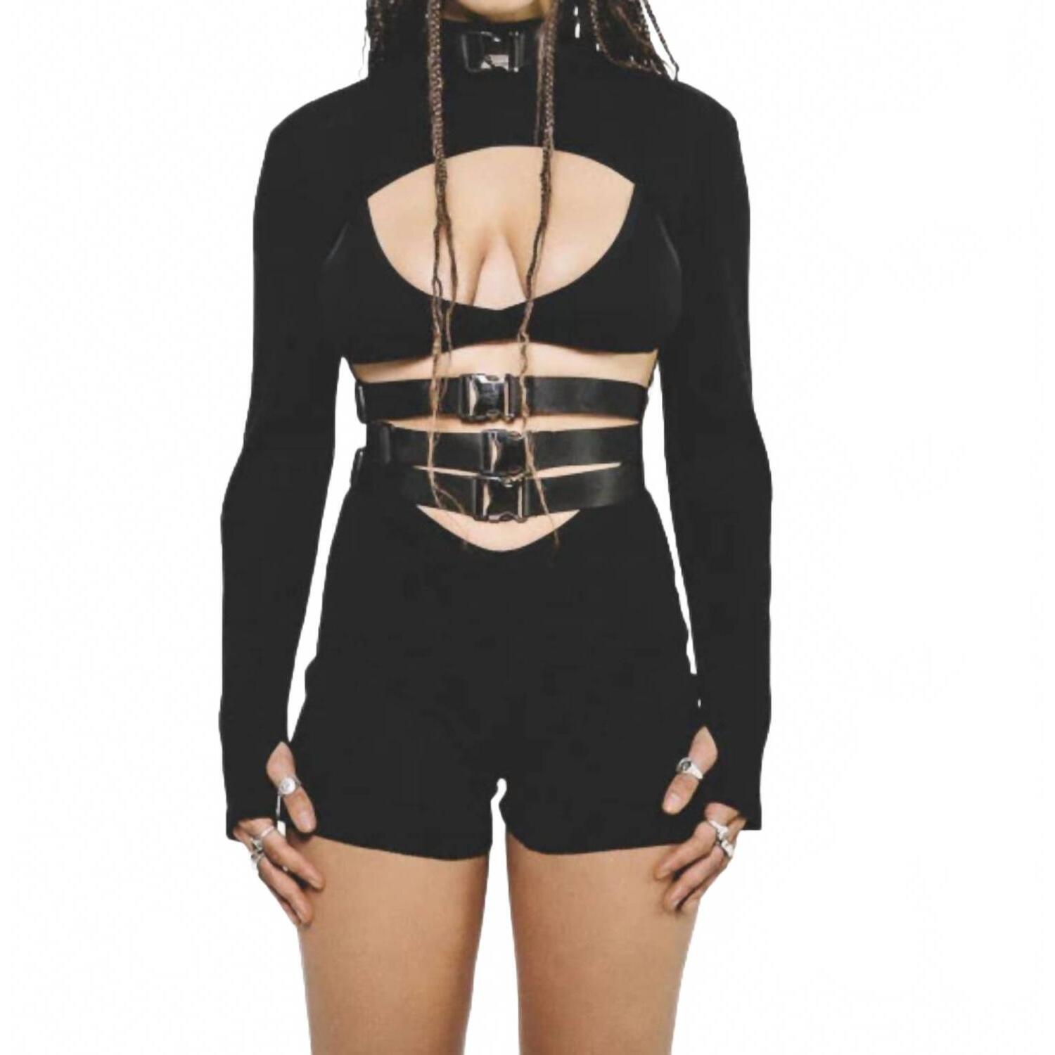 New Fan All Flames Buckle Up Bodysuit In Black